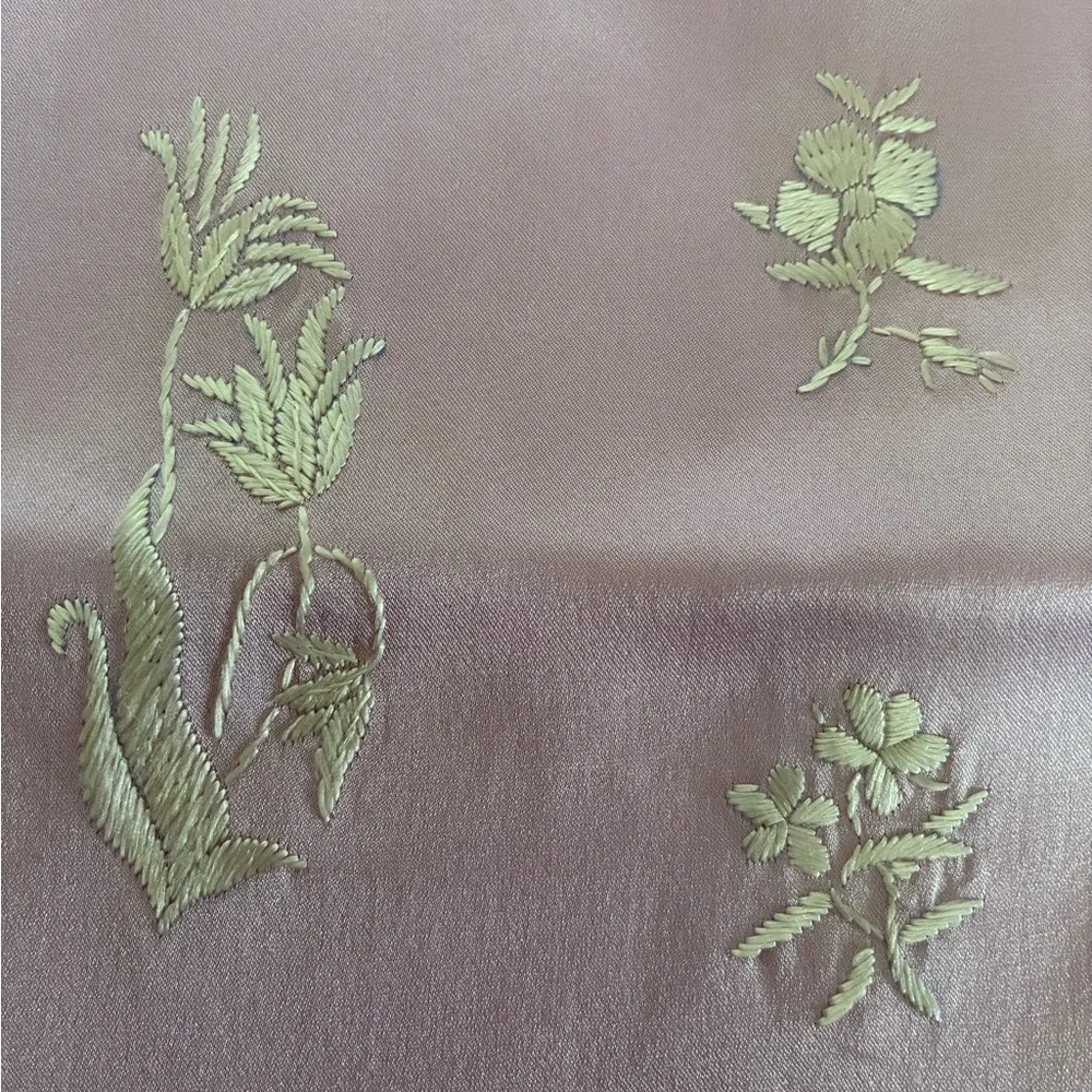 100% Silk Vintage Lavender Scarf with White Flower Embroidery